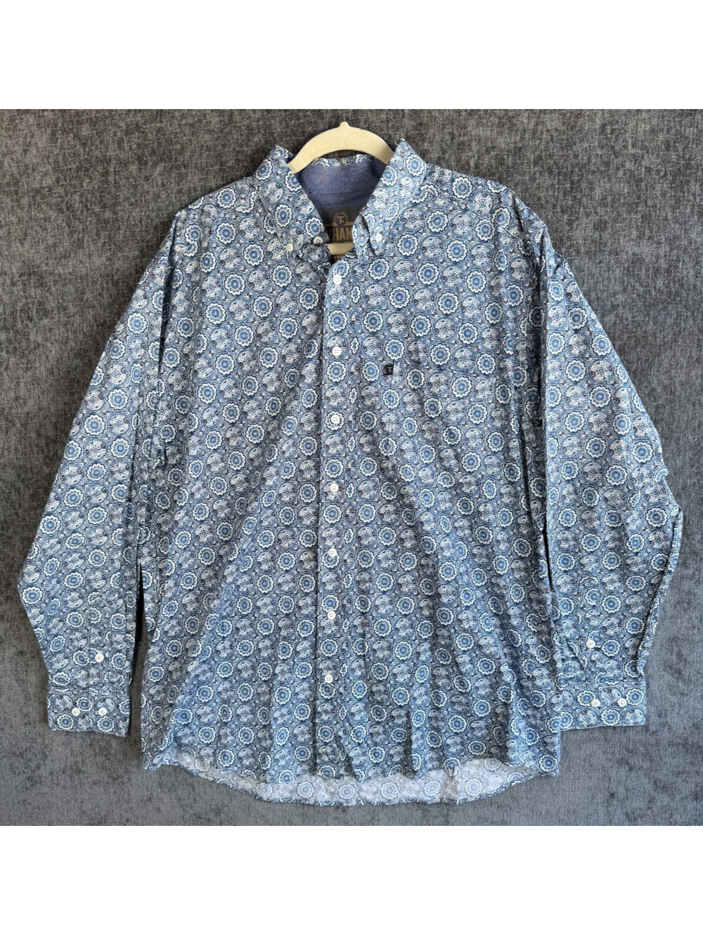 Panhandle Tuf Cooper Performance Shirt Mens Large Blue Paisley Floral Western L